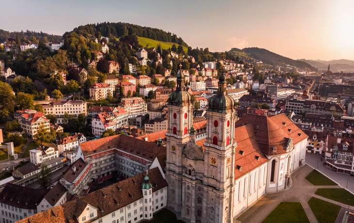 Stiftskirche St. Gallen mit Zwillingstürmen in der Schweiz, nahe Bodensee.