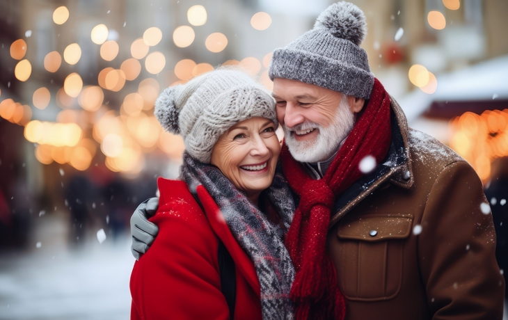 Älteres Paar auf dem Weihnachtsmarkt.